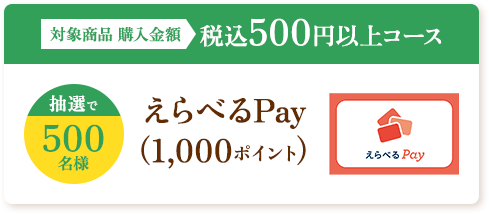対象商品 購入金額 税込500円以上コース 抽選で500名様 えらべるPay（1,000ポイント）