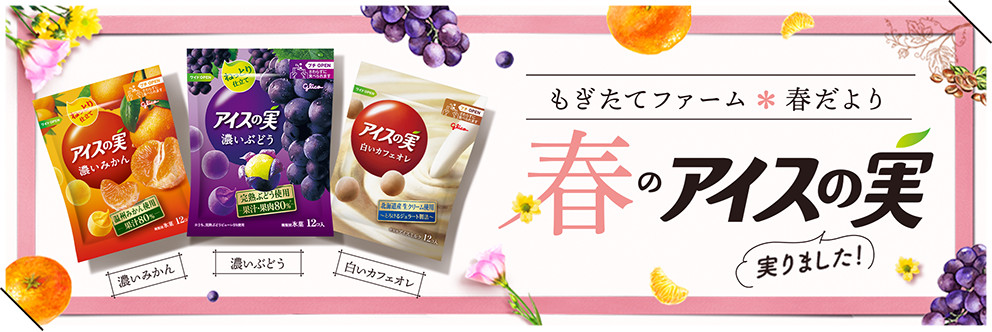 もぎたてファーム春だより 春のアイスの実実りました！ 濃いみかん/濃いぶどう/白いカフェオレ